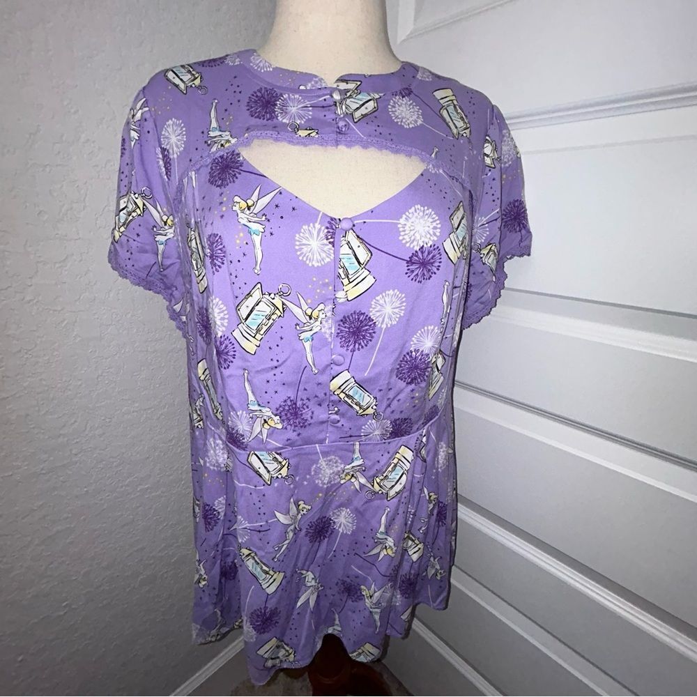 New, Torrid x Disney Tinkerbell Print Short Sleeve Peplum Blouse Shirt Top